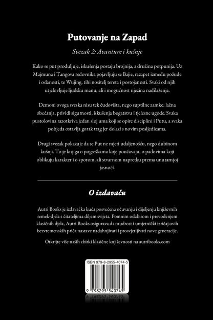 Back cover of a book with text in Croatian on a black background