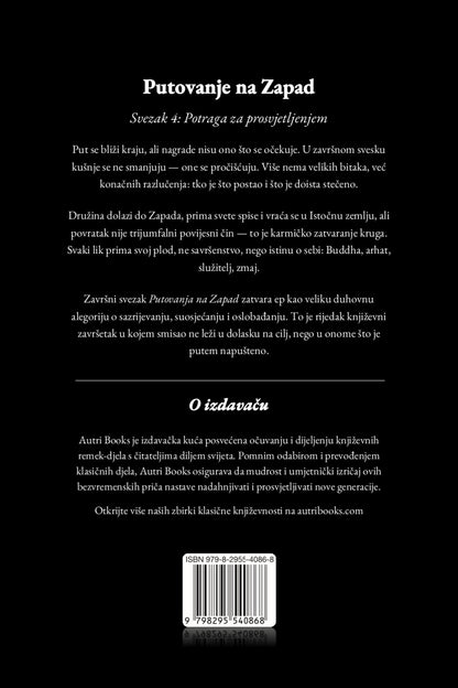 Back cover of a book with text in Croatian on a black background