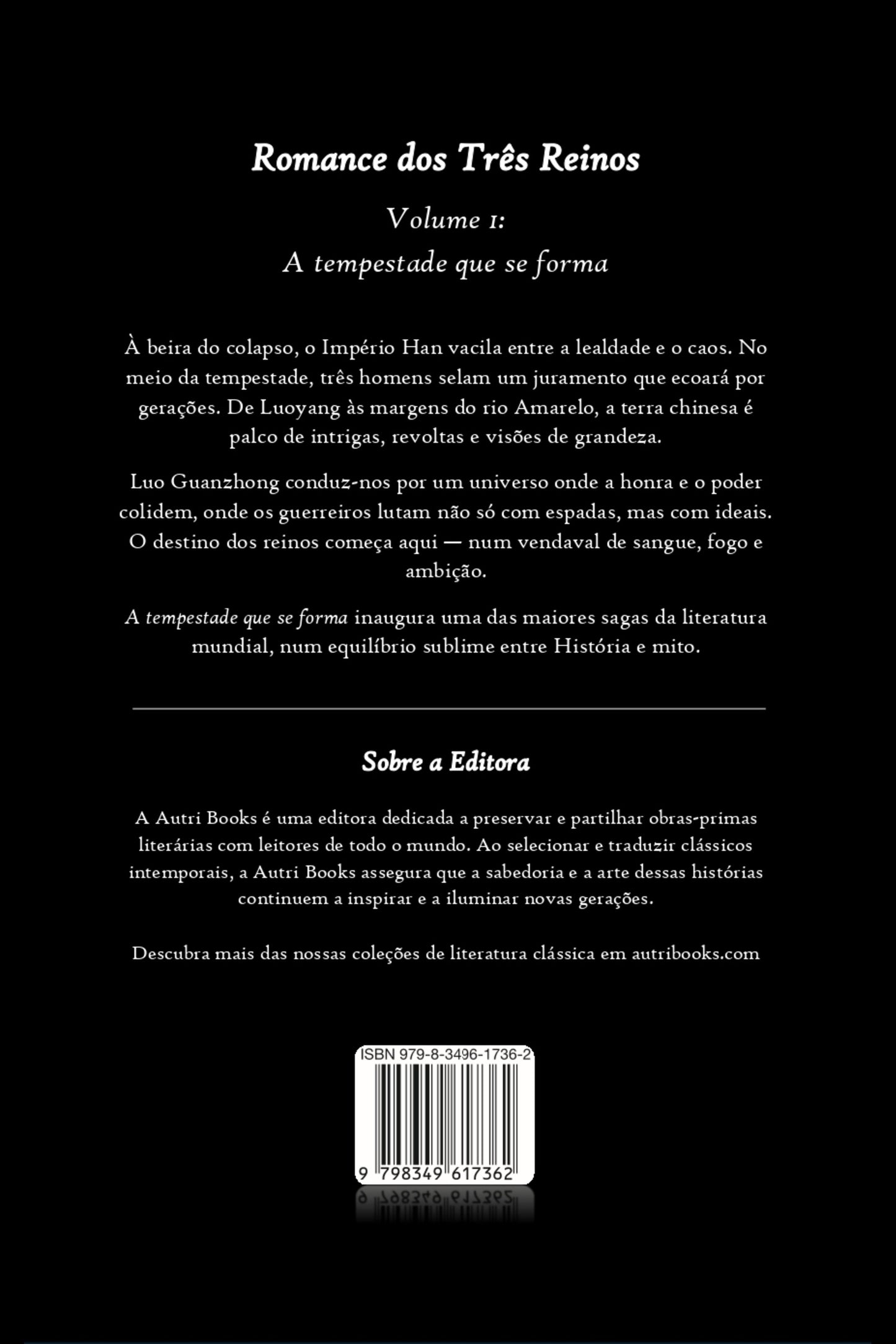 Book cover of 'Romance dos Tres Reinos' with text and a black background