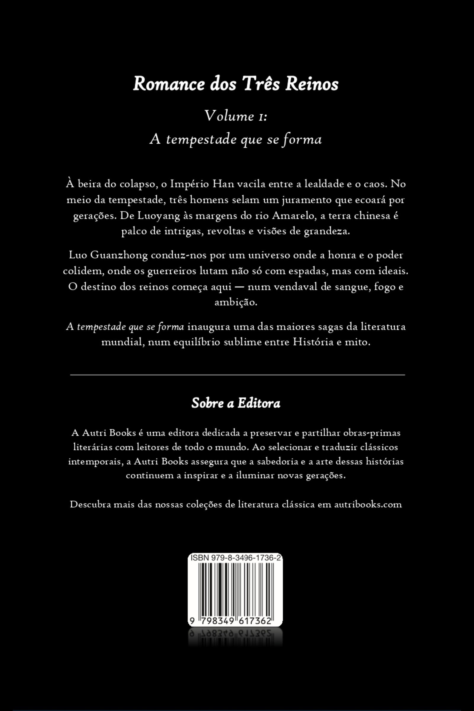 Book cover of 'Romance dos Tres Reinos' with text and a black background