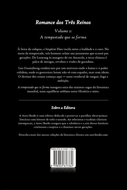 Book cover of 'Romance dos Tres Reinos' with text and a black background
