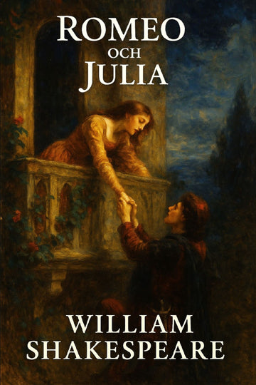 Book cover of 'Romeo och Julia' by William Shakespeare with a romantic scene on a balcony.