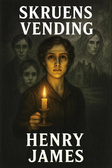 Book cover of 'Skruens vending' by Henry James with a dark theme and candlelight.
