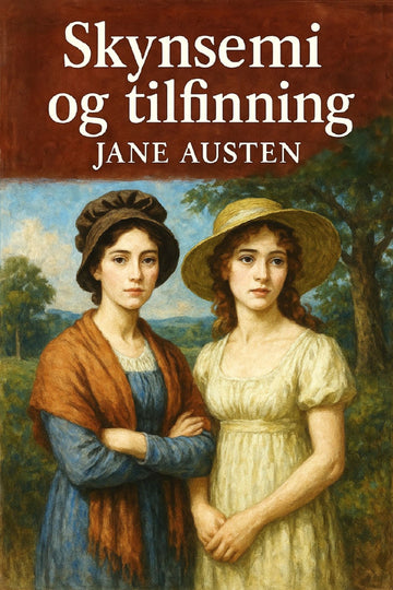 Book cover of 'Skynsemi og tilfinning' by Jane Austen with a painting of two women in hats.