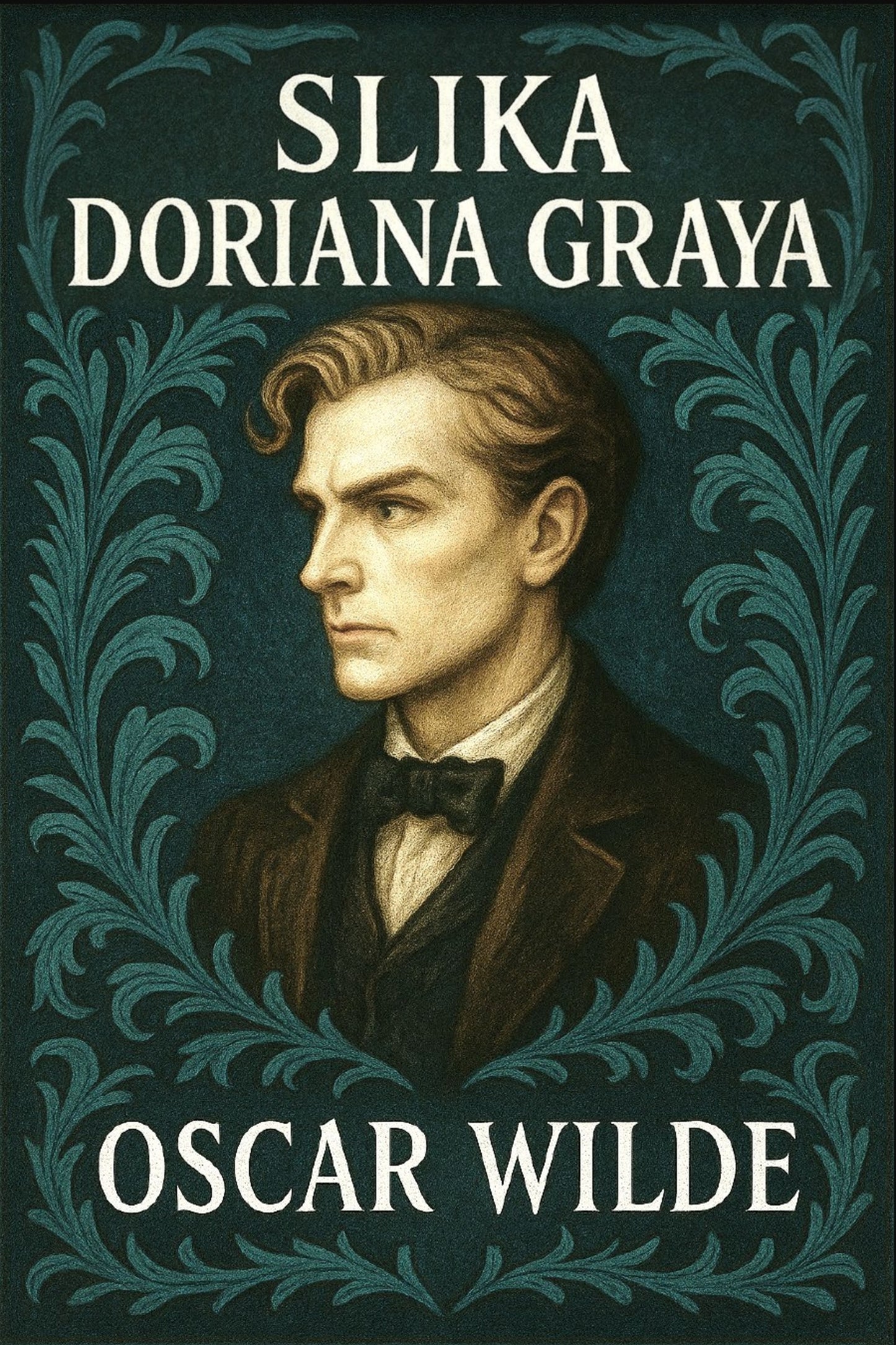 Book cover of 'Slika Doriana Graya' by Oscar Wilde with a portrait of a man in a decorative frame.
