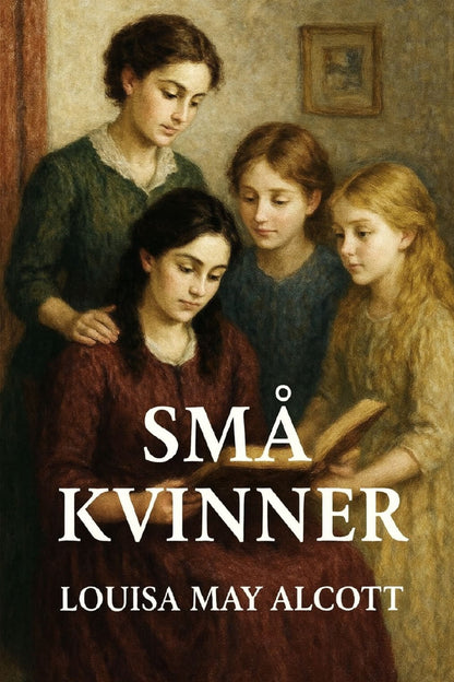 Book cover of 'Sma Kvinner' by Louisa May Alcott featuring four women in a room.