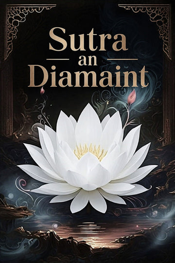 Book cover of 'Sutra an Diamaint' with a white lotus flower and decorative text on a dark background