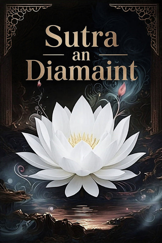 Book cover of 'Sutra an Diamaint' with a white lotus flower and decorative text on a dark background