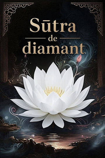 Book cover of 'Sūtra de diamant' with a white lotus flower on a dark background
