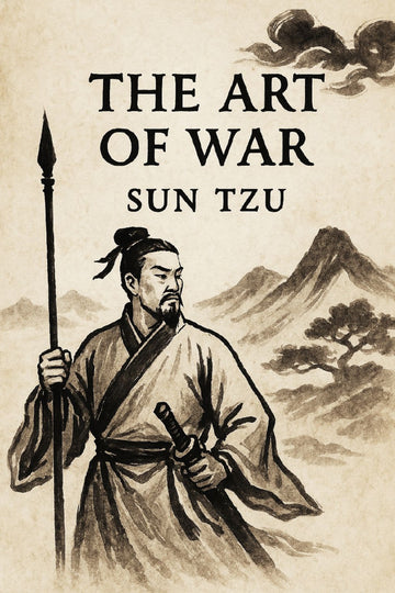 Book cover of 'The Art of War' by Sun Tzu with a historical illustration of a warrior holding a spear.