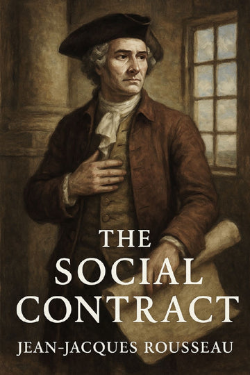 Book cover of 'The Social Contract' by Jean-Jacques Rousseau with a historical figure holding a document.
