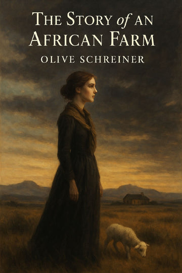 Book cover of 'The Story of an African Farm' by Olive Schreiner with a woman and sheep in a landscape.