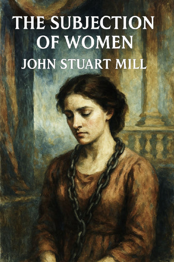 Book cover of 'The Subjection of Women' by John Stuart Mill with a woman's portrait and classical architecture.