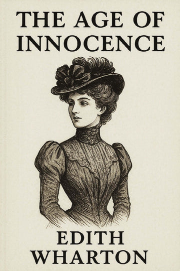 Book cover of 'The Age of Innocence' by Edith Wharton with a vintage illustration of a woman.