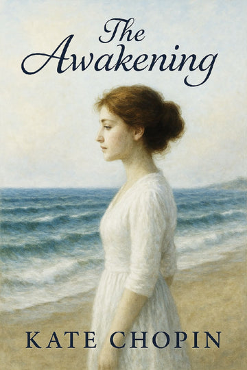 Book cover of 'The Awakening' by Kate Chopin with a woman on a beach.