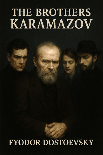 Book cover of 'The Brothers Karamazov' by Fyodor Dostoevsky featuring four characters.