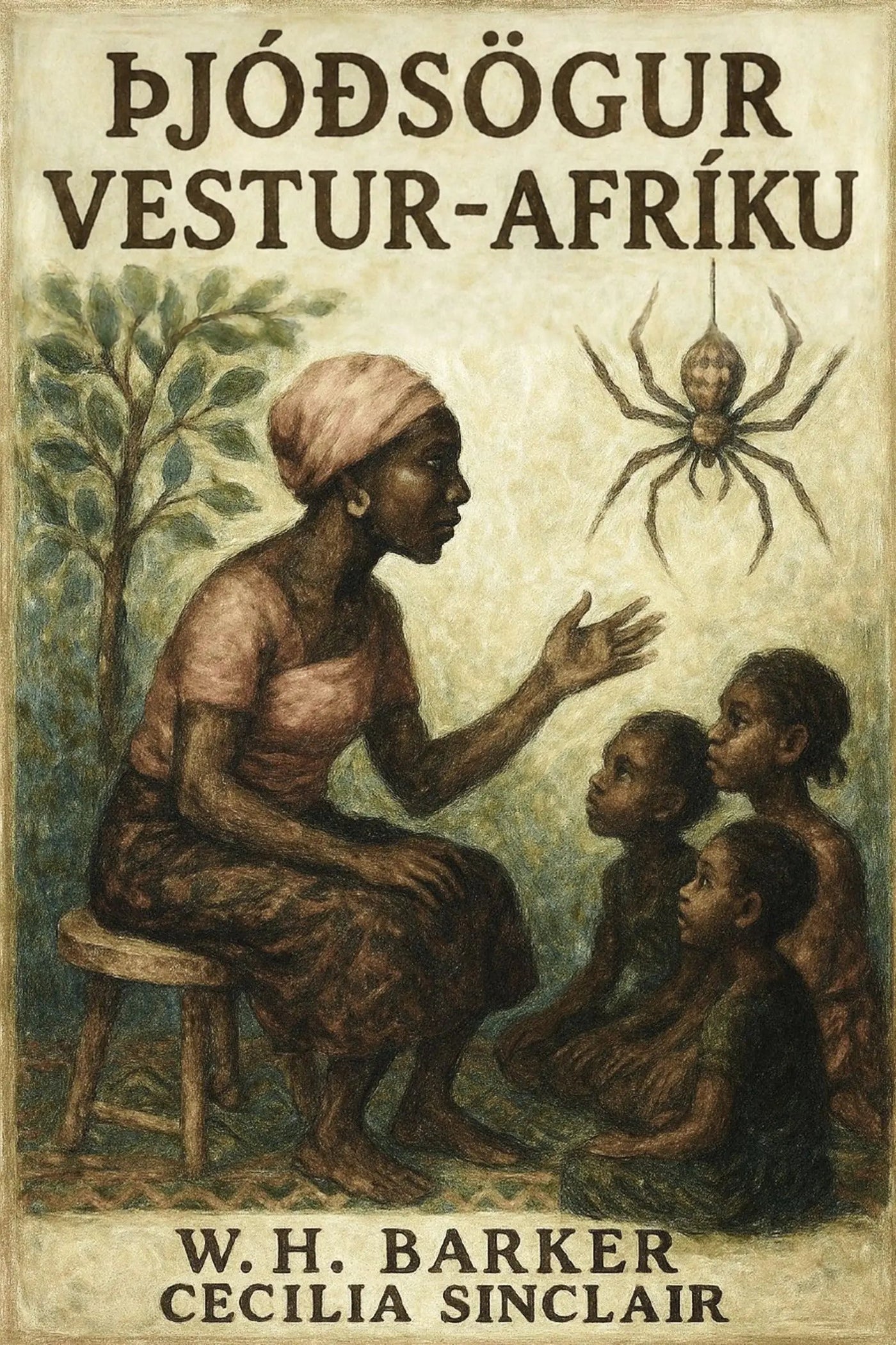 Book cover for 'Þjóðsögur Vestur-Afríku' by W.H. Barker and Cecilia Sinclair