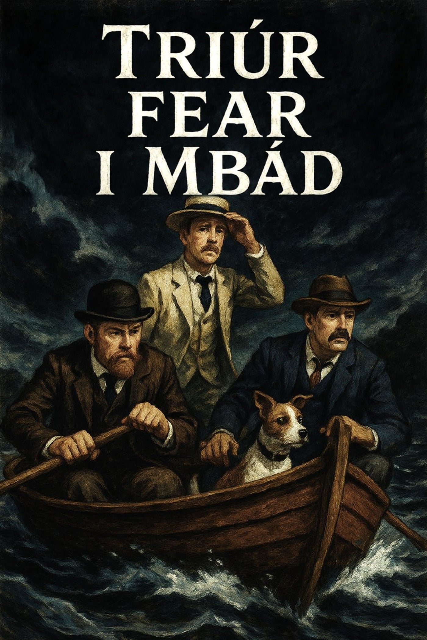 Book cover of 'Triúr fear i mbád'