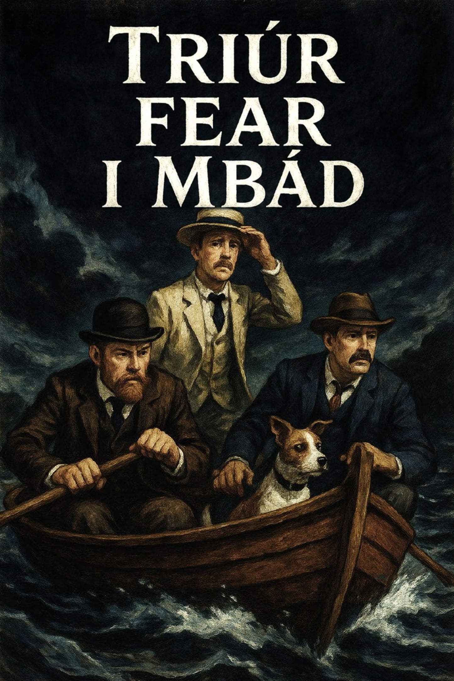 Book cover of 'Triúr fear i mbád'