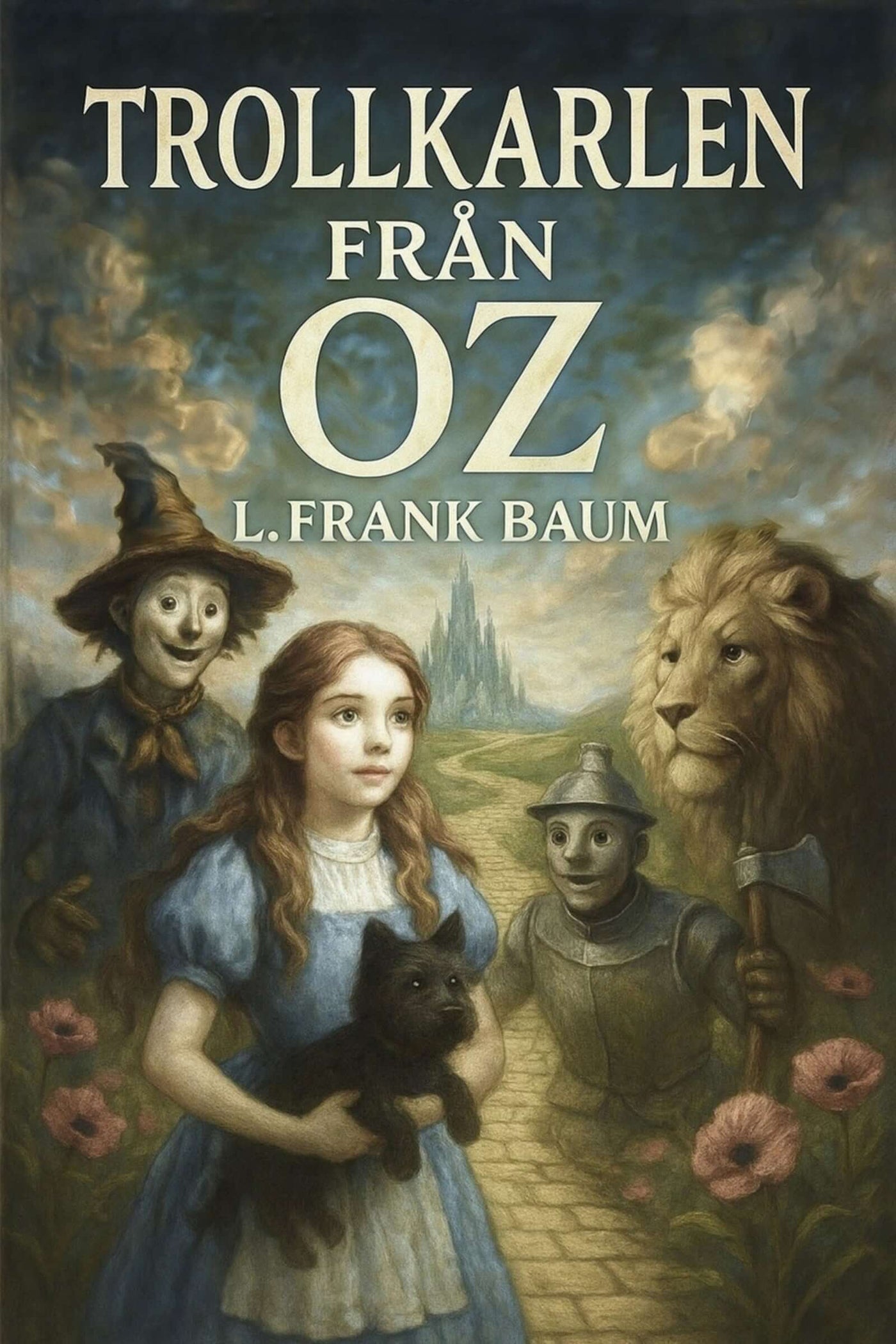 Book cover of 'Trollkarlen från Oz' by L. Frank Baum featuring characters from 'The Wizard of Oz'.