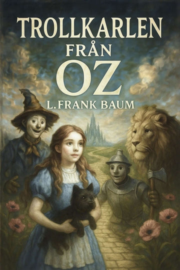 Book cover of 'Trollkarlen från Oz' by L. Frank Baum featuring characters from 'The Wizard of Oz'.