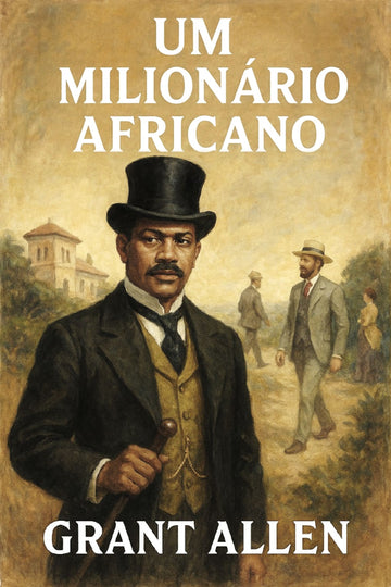 Book cover of 'Um milionário africano' by Grant Allen with a historical illustration of a man in formal attire.
