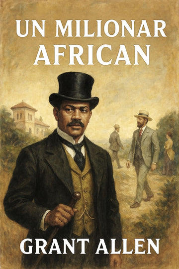 Book cover of 'Un milionar african' by Grant Allen with a man in formal attire and another person in the background.