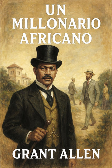 Book cover of 'Un millonario africano' by Grant Allen with a man in formal attire and another person in the background.
