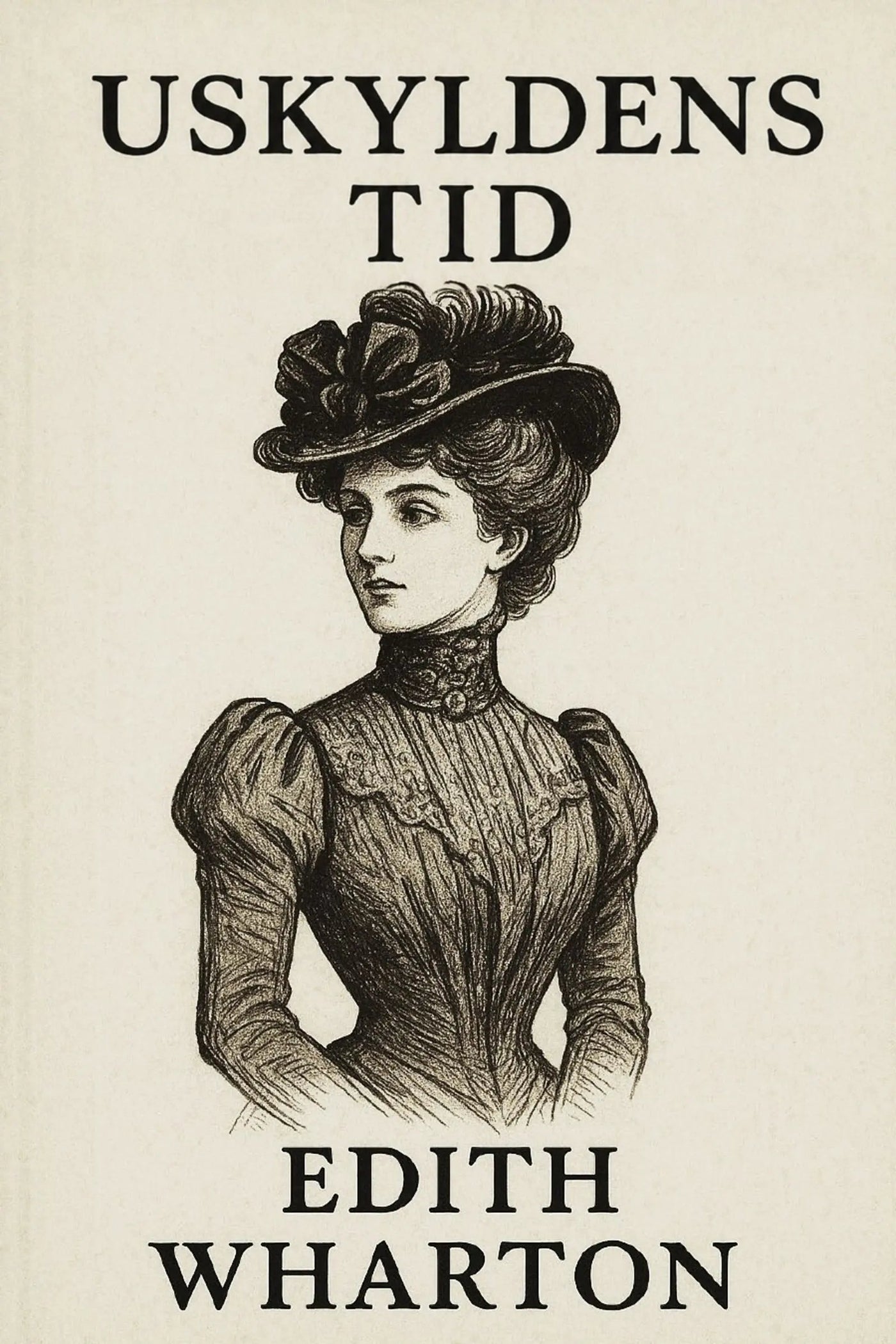 Book cover of 'Uskyldens tid' by Edith Wharton with a vintage illustration of a woman.