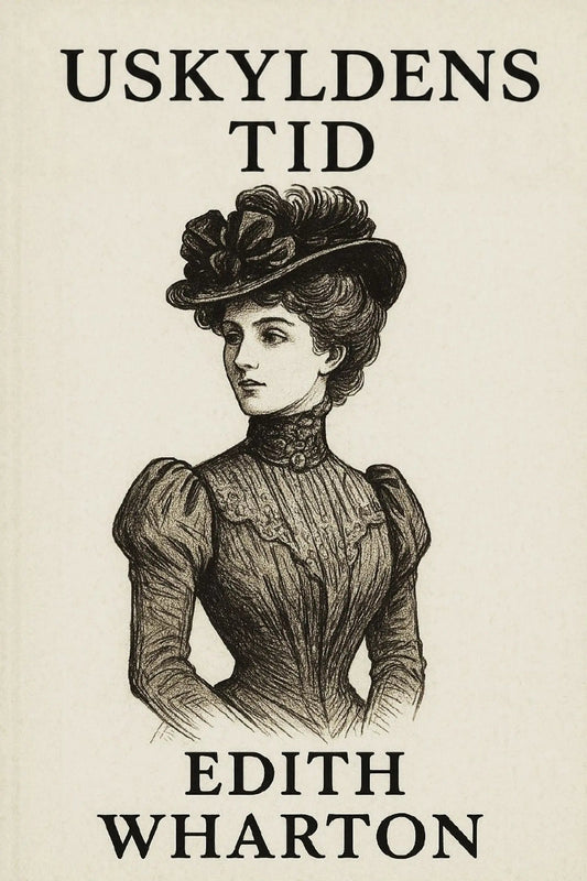 Book cover of 'Uskyldens tid' by Edith Wharton with a vintage illustration of a woman.