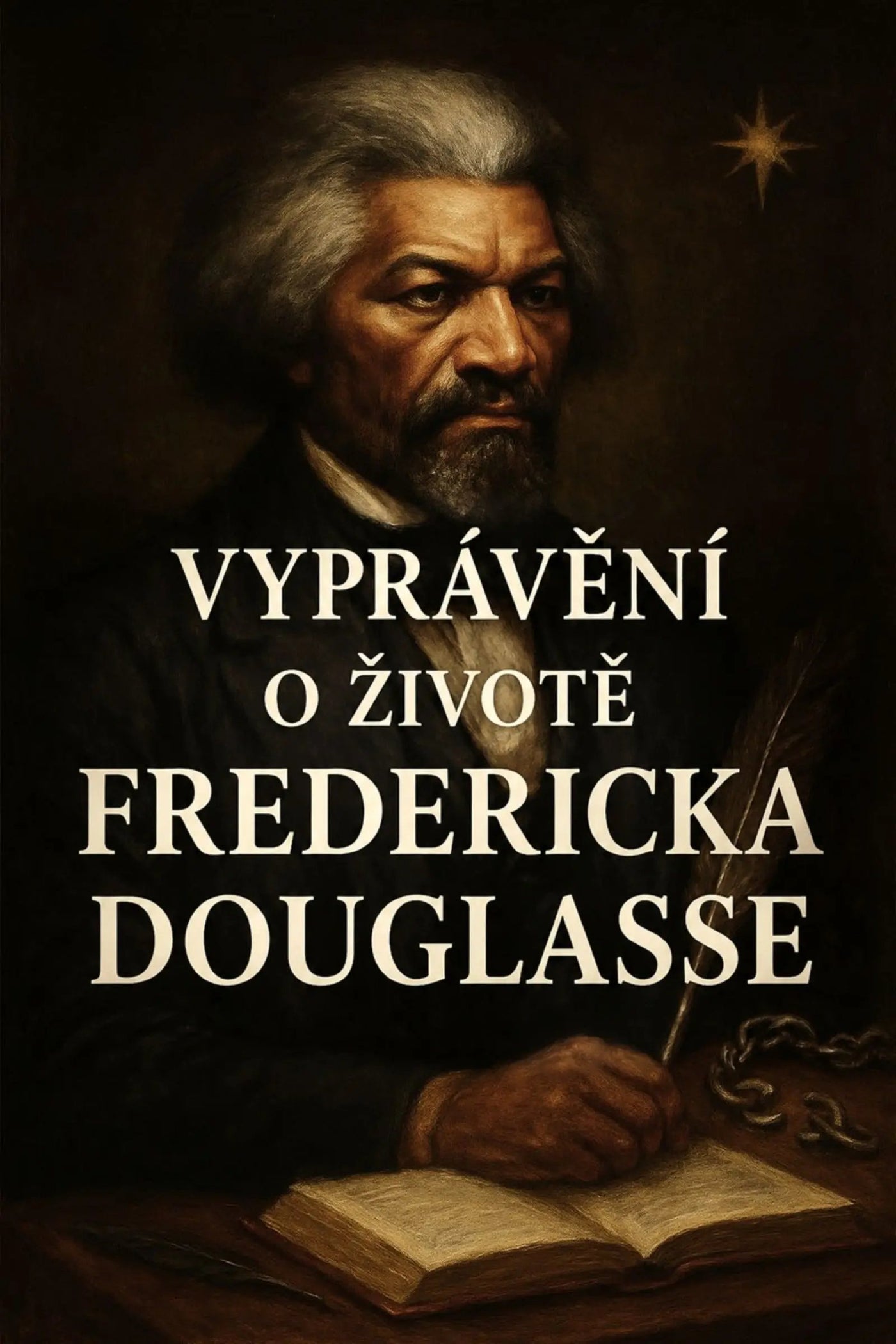 A book cover for 'Vyprávění o životě Fredericka Douglasse'  featuring a dark portrait painting of Frederick Douglass.