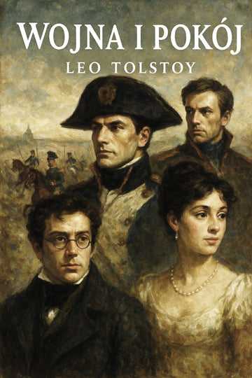Book cover of 'Wojna i pokój' by Leo Tolstoy featuring portraits of historical figures.