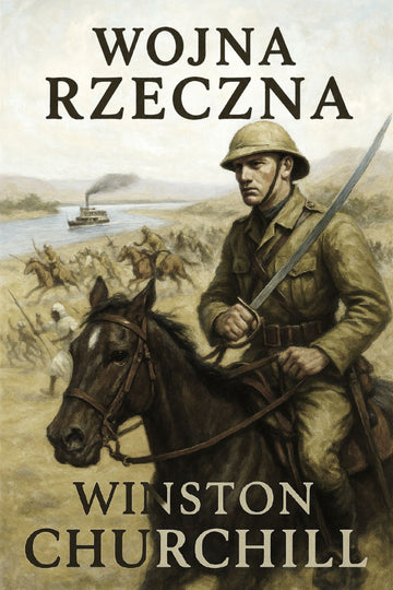 Book cover of 'Wojna rzeczna' by Winston Churchill featuring a soldier on horseback.