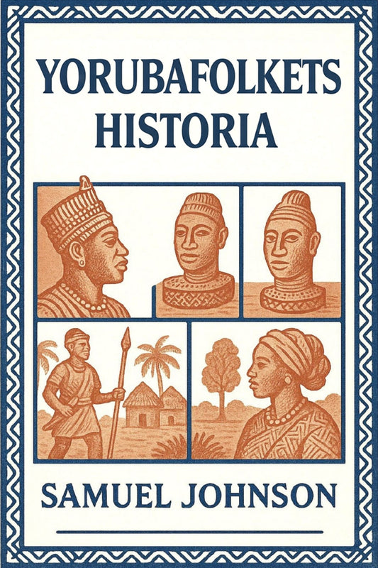 Book cover of 'Yorubafolkets historia' by Samuel Johnson with illustrations of Yoruba people and scenes.