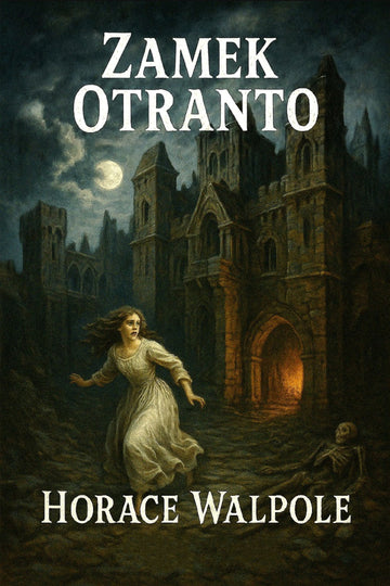 Book cover of 'Zamek Otranto' by Horace Walpole featuring a woman in front of a castle.