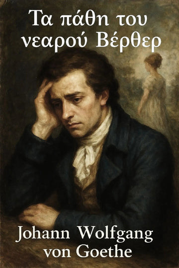 Book cover for 'Τα πάθη του νεαρού Βέρθερ' by Johann Wolfgang von Goethe featuring a classical painting portrait.