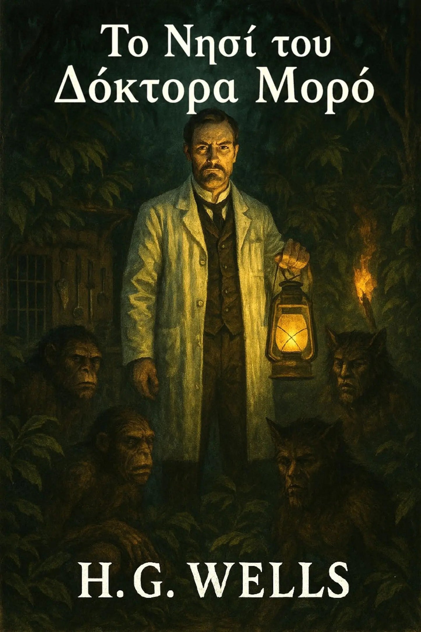 Book cover for 'Το Νησί του Δόκτορα Μορό' by H.G. Wells