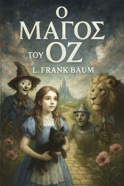 Book cover of 'Ο μάγος του Οζ' with characters and text in Greek