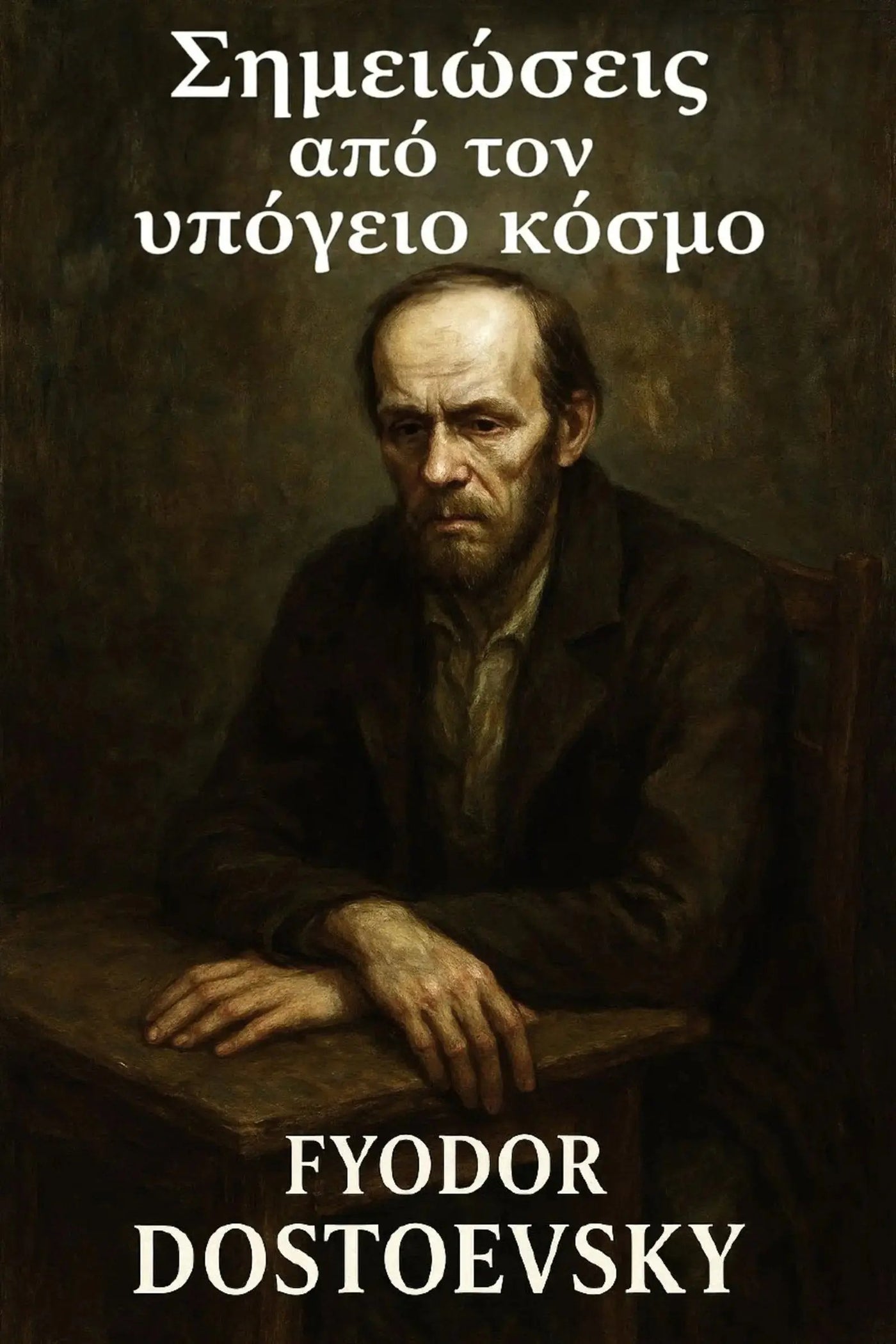 Book cover for 'Σημειώσεις από τον υπόγειο κόσμο' featuring a dark painted portrait.