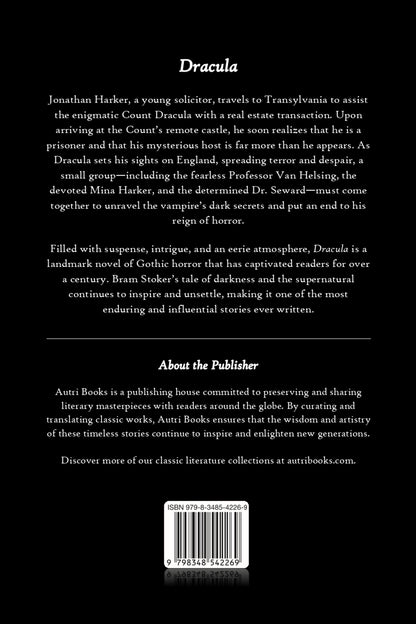 Book cover of 'Dracula' by Bram Stoker with publisher information and a barcode.